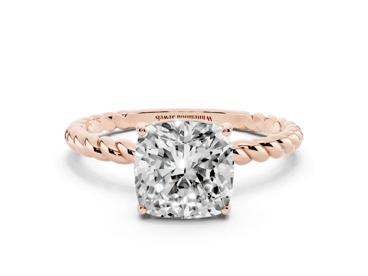 Cushion Cut Solitaire Twist Band Ring with Four-Prong Setting Rose gold