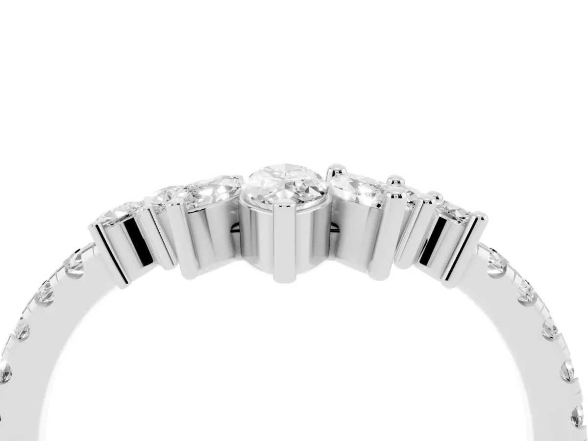 Chevron Marquise and Round Diamond Open Band with Prong Setting Platinum