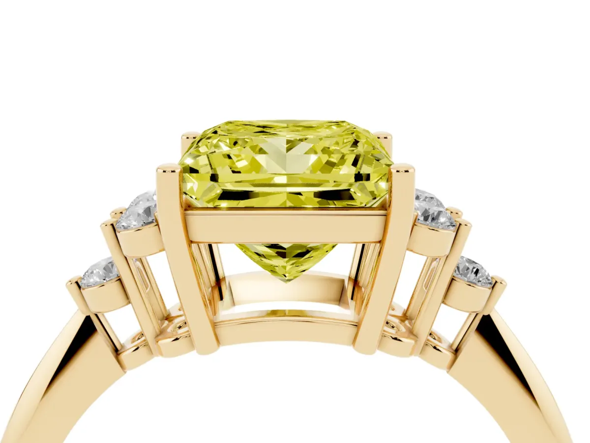 Fancy Yellow Princess Cut Cut Diamond Cluster Ring with Solitaire Band and Four-Prong Setting Yellow gold