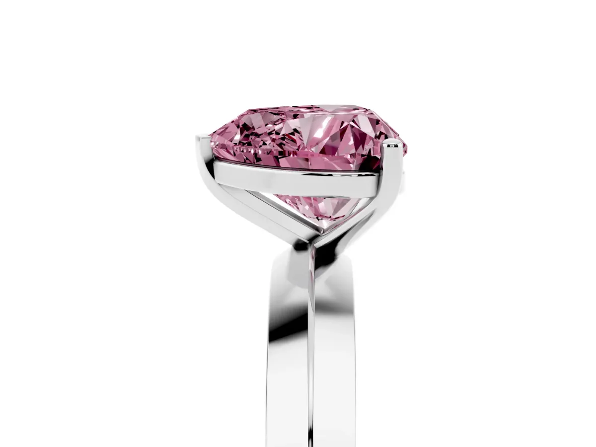 Fancy Pink Heart Cut Cut Solitaire Engagement Ring with Flat Band and Four-Prong Setting Platinum