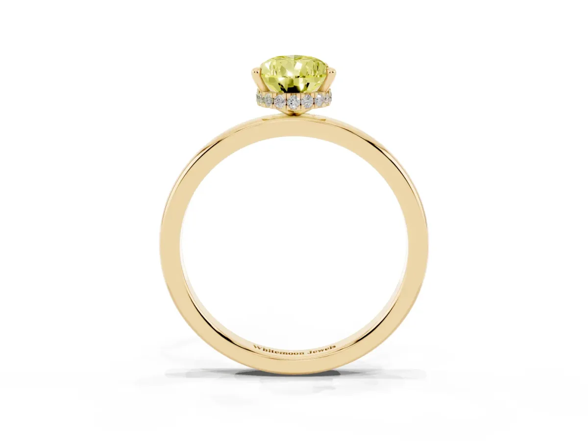 Fancy Yellow Pear Cut Solitaire Engagement Ring with Cathedral Band and Four-Prong Setting Yellow gold