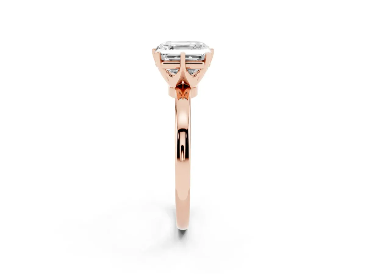 Asscher Cut Solitaire Diamond Ring with Six-Prong Setting on a Classic Band Rose gold