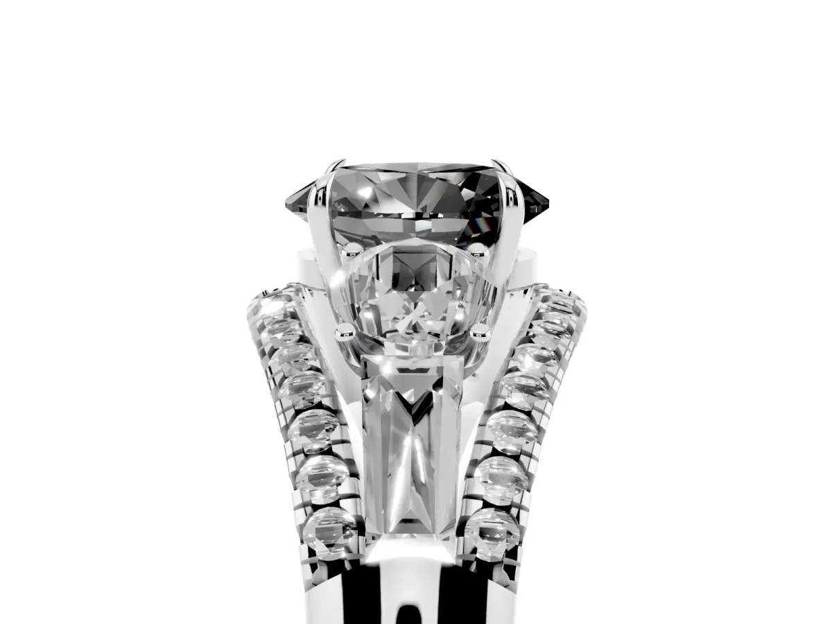 Fancy Black Three-Stone Oval Cut Diamond Engagement Ring with Pave Band and Prong Setting Silver