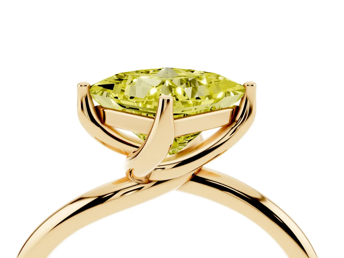 Fancy Yellow Princess Cut Diamond Solitaire Engagement Ring with Four-Prong Setting and Classic Band Yellow gold