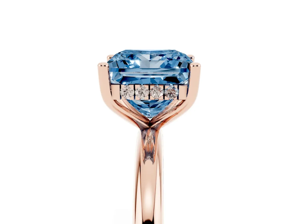 Fancy Blue Princess Cut Cut Solitaire Engagement Ring with Four-Prong Setting and Classic Band Rose gold