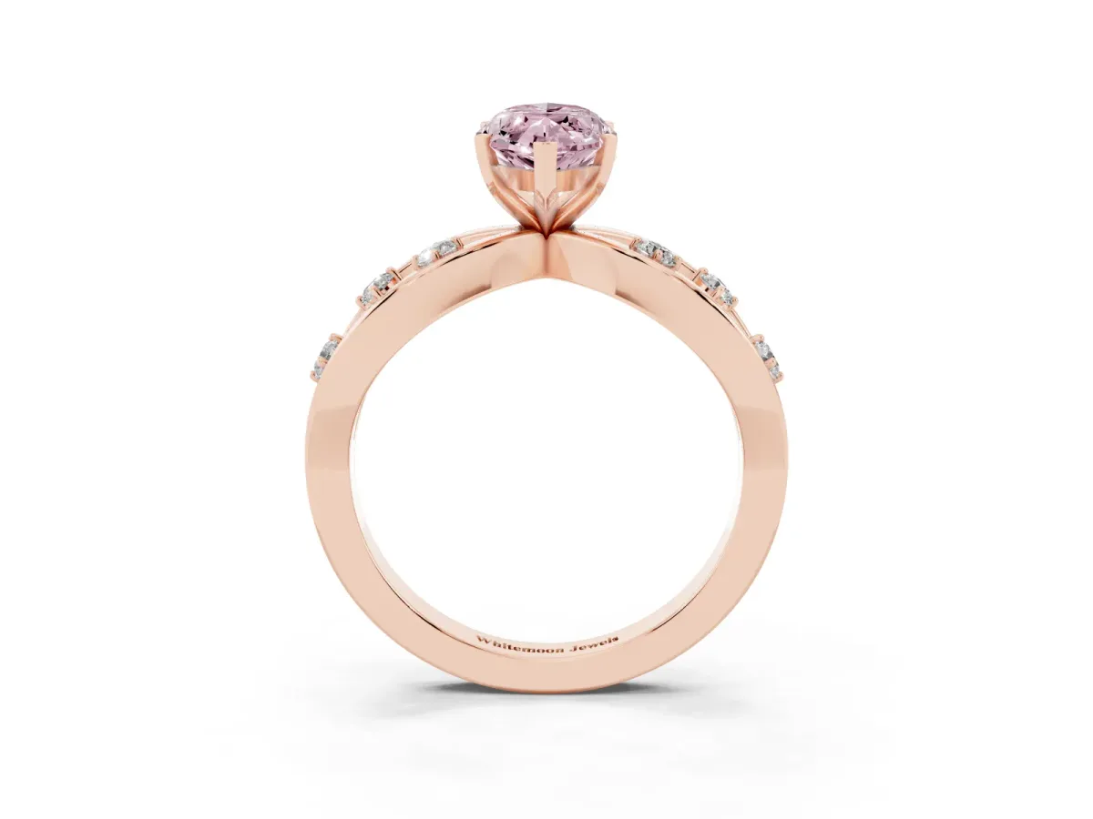 Fancy Pink Marquise Cut Cut Solitaire Diamond with Side Stones on Criss-Cross Band and Four-Prong Setting Rose gold