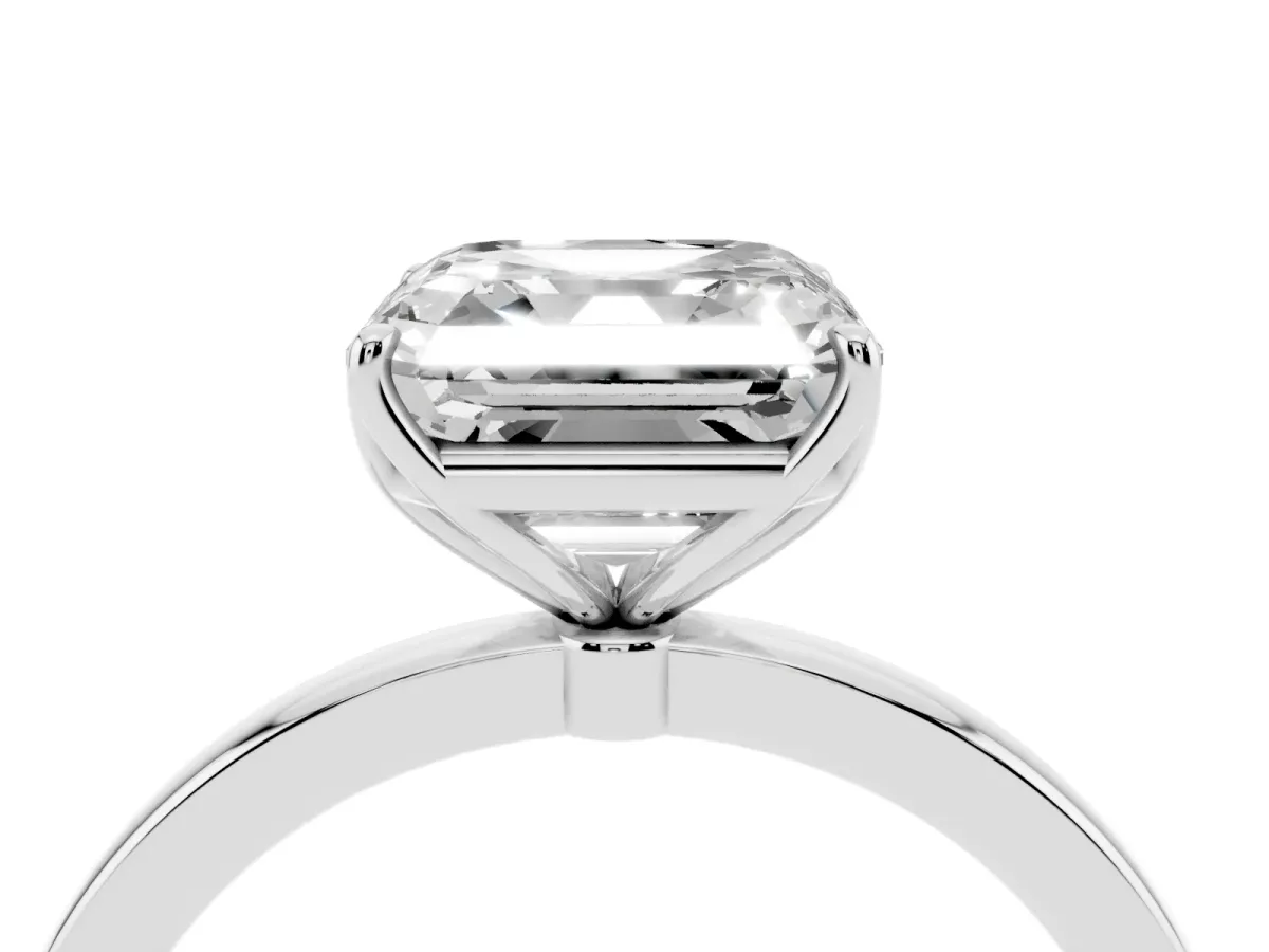 Asscher Cut Diamond Solitaire Ring with Thin Band and Prong Setting Platinum