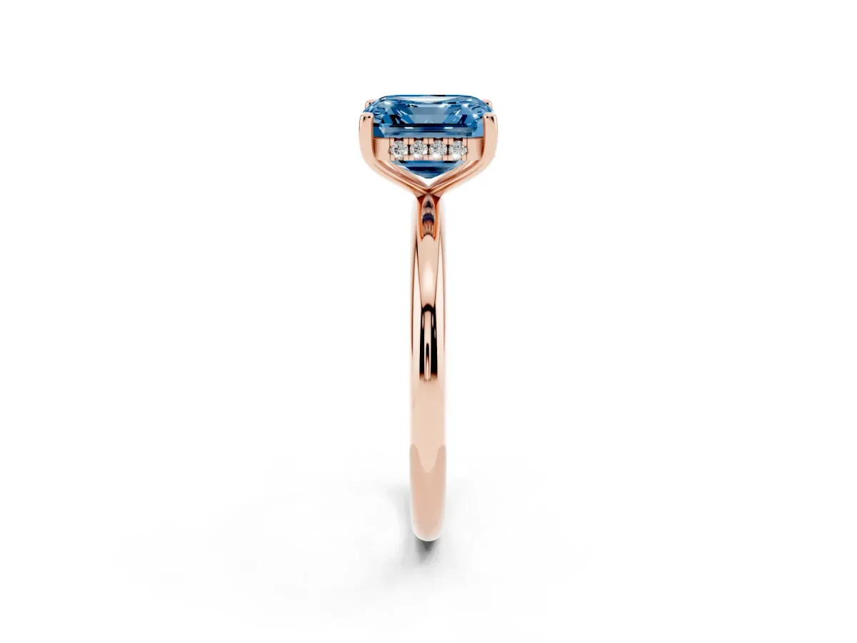 Fancy Blue Asscher Cut Cut Solitaire Engagement Ring with Four-Prong Setting and Classic Band Rose gold