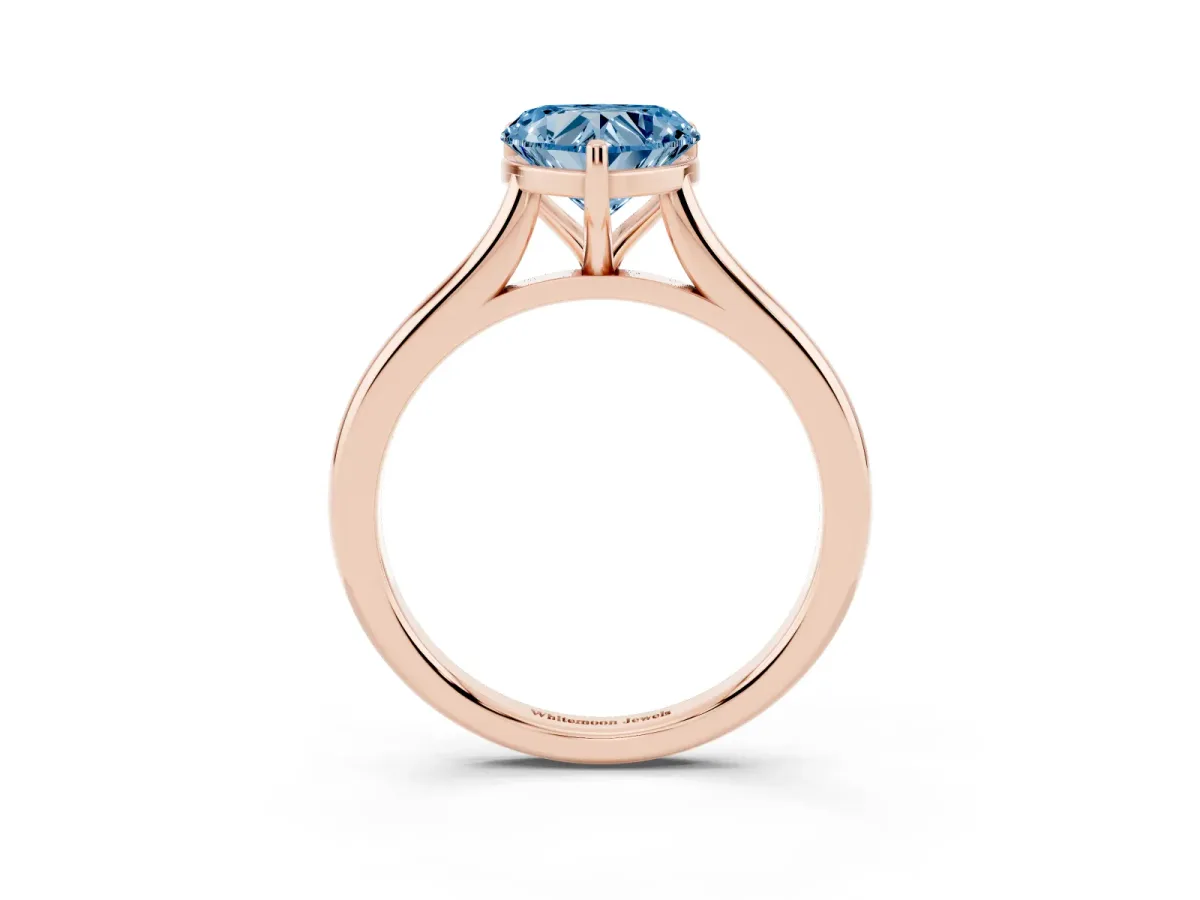 Fancy Blue Heart Cut Cut Solitaire Ring with Cathedral Band and Four-Prong Setting Rose gold