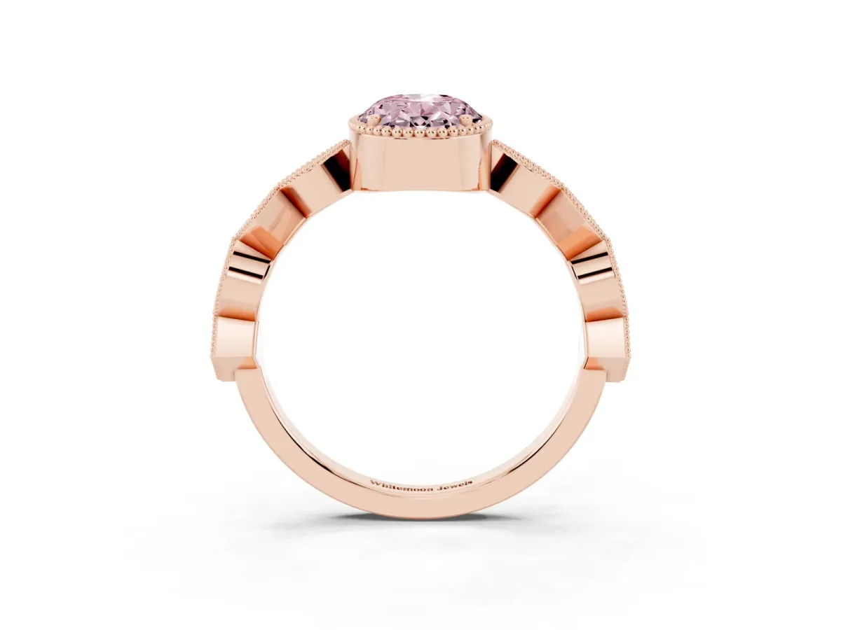 Fancy Pink Oval Cut Milgrain Marquise Diamond Twist Band Ring Rose gold