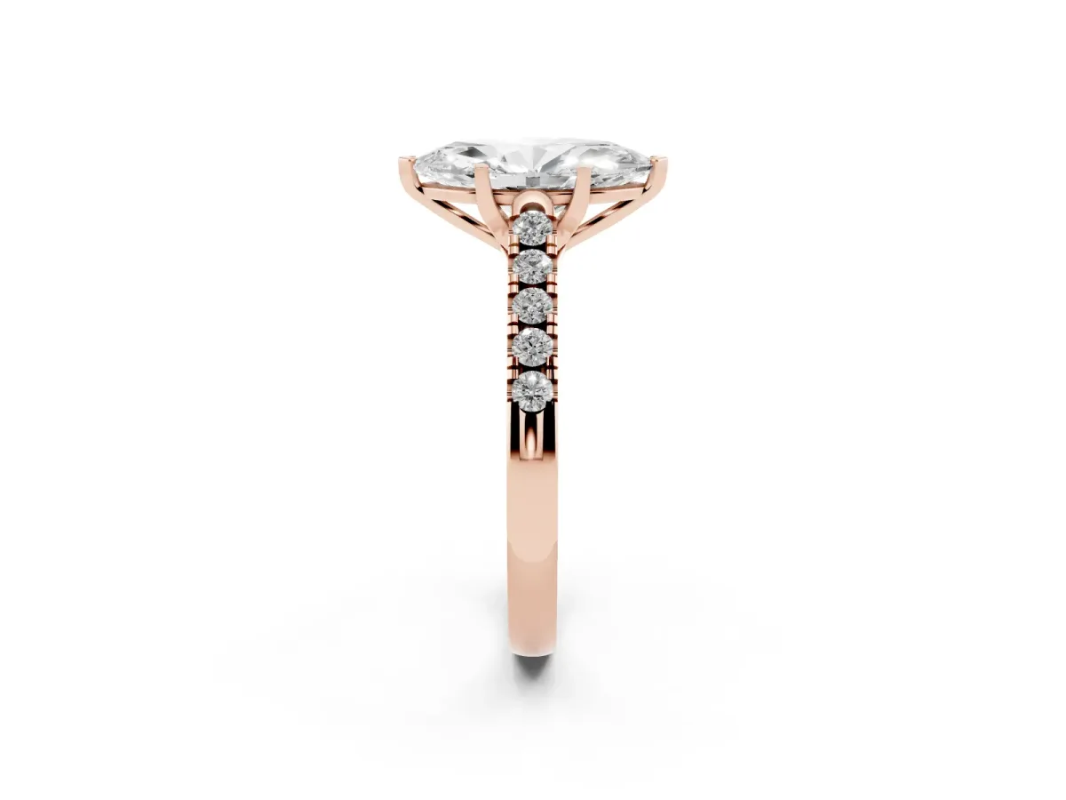 Marquise Cut Diamond Pavé Band Solitaire Ring with Prong Setting Rose gold