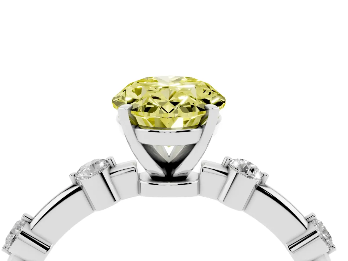 Fancy Yellow Oval Cut Solitaire Diamond Ring with Bezel Set Side Stones and Prong Setting Silver