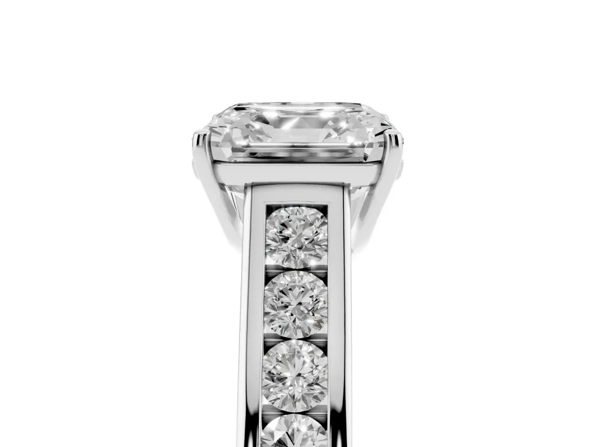 Asscher Cut Brilliant Channel-Set Solitaire Ring with Four-Prong Setting Silver