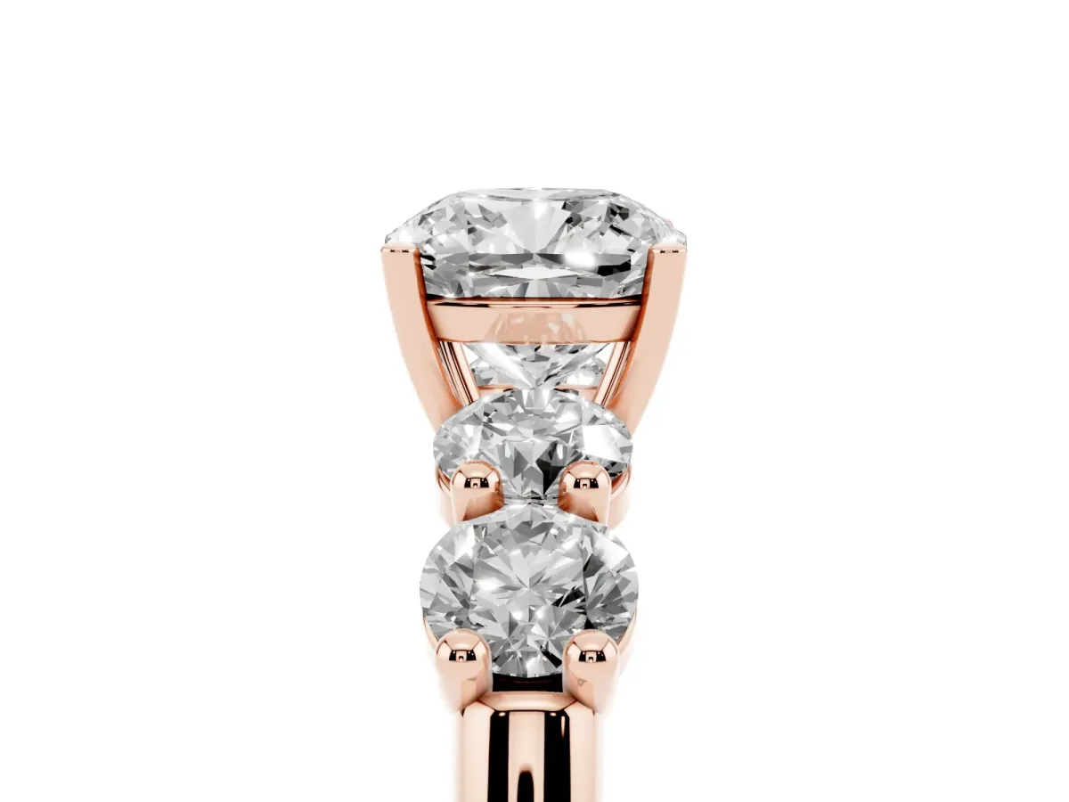 Cushion Cut Cut Five-Stone Prong Set Diamond Ring with Classic Band Rose gold