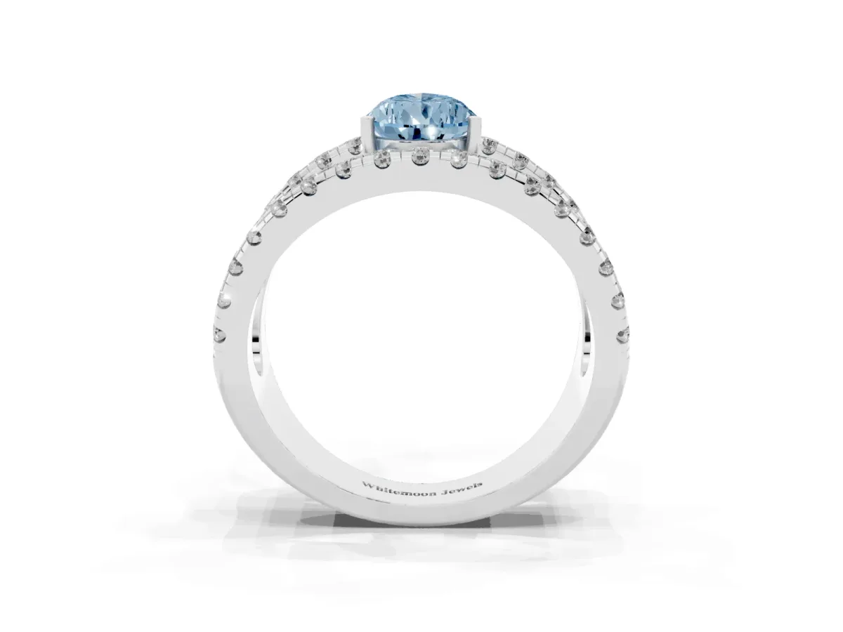 Fancy Blue Pear Cut Solitaire Split Shank Pave Diamond Ring Platinum
