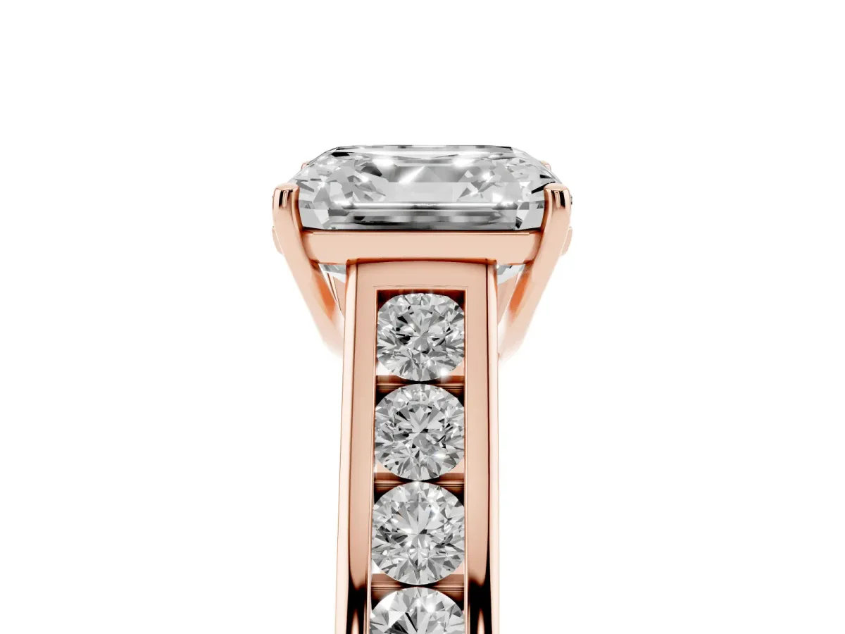Asscher Cut Solitaire Channel-Set Diamond Engagement Ring with Four-Prong Setting Rose gold