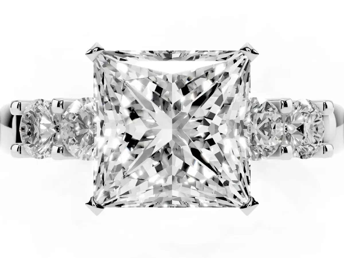 Princess Cut Brilliant Cut Diamond Five-Stone Prong Set Engagement Ring with Channel Band Silver