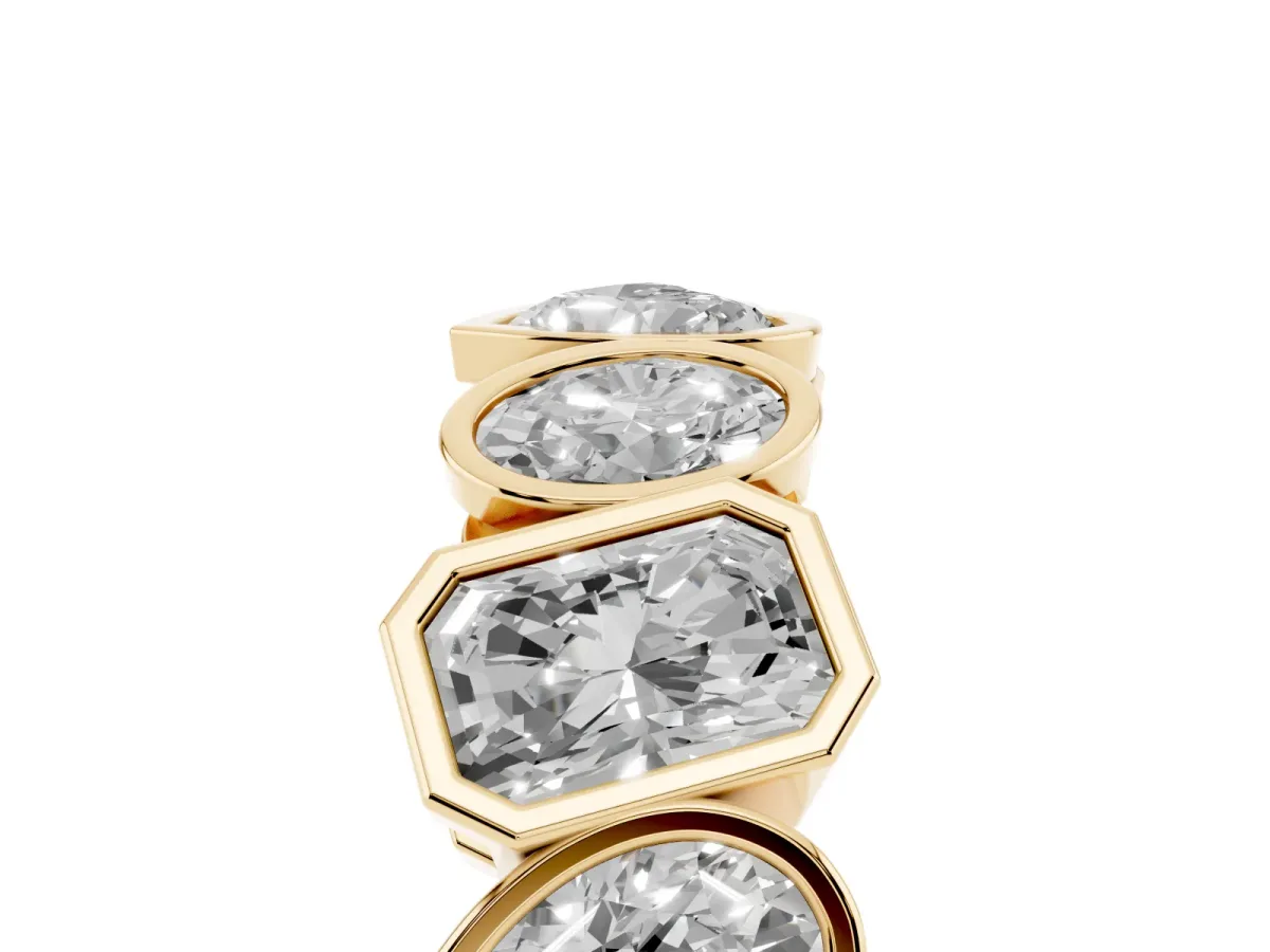 Mixed Shape Diamond Bezel Set Eternity Wedding Band Yellow gold