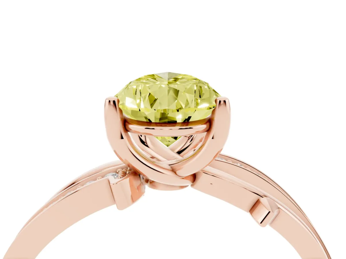 Fancy Yellow Pear Cut Solitaire Twist Band with Pavé Accents and Four-Prong Setting Rose gold