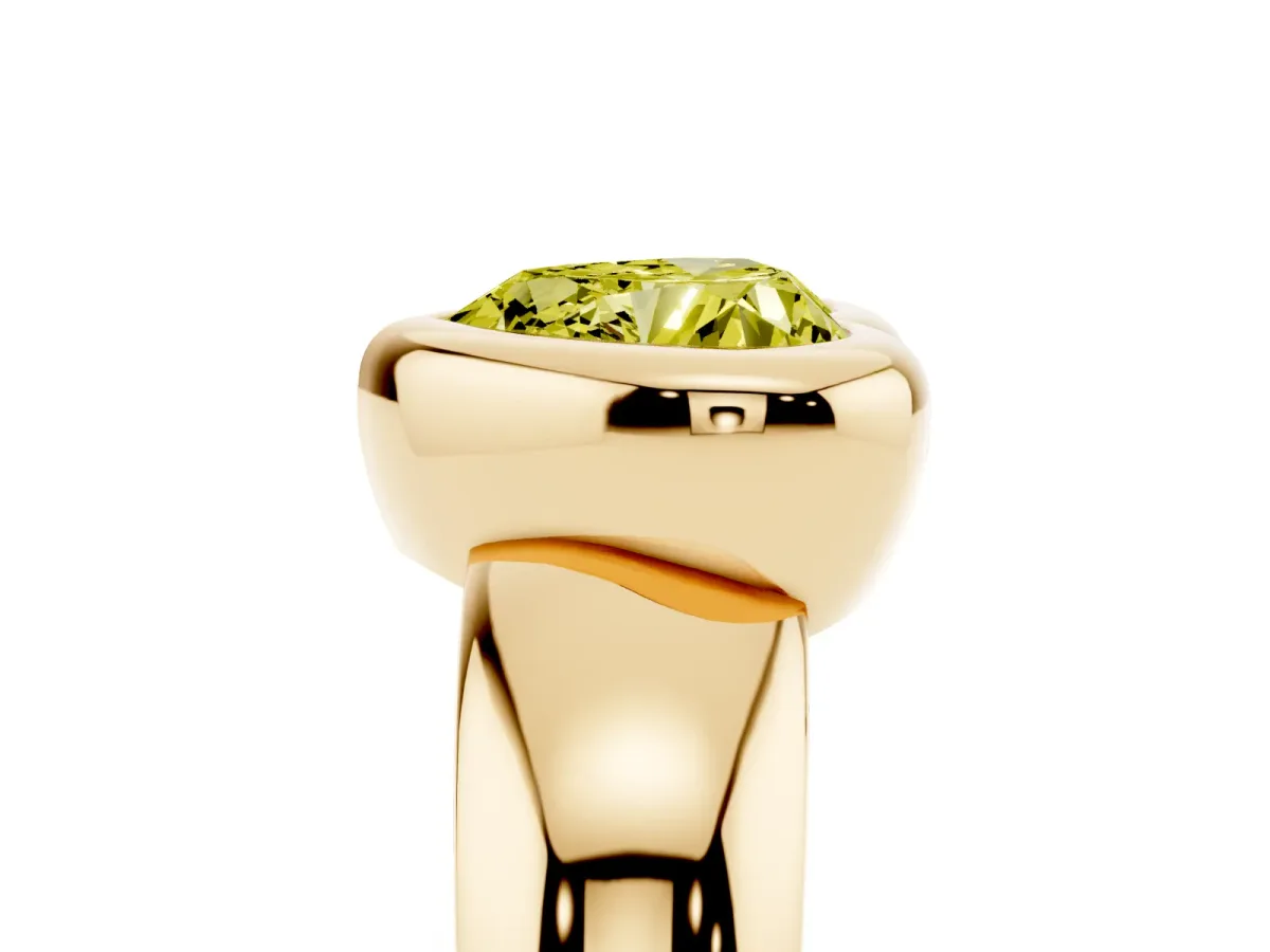 Fancy Yellow Bezel Set Heart Cut Solitaire Ring with Wide Band Yellow gold