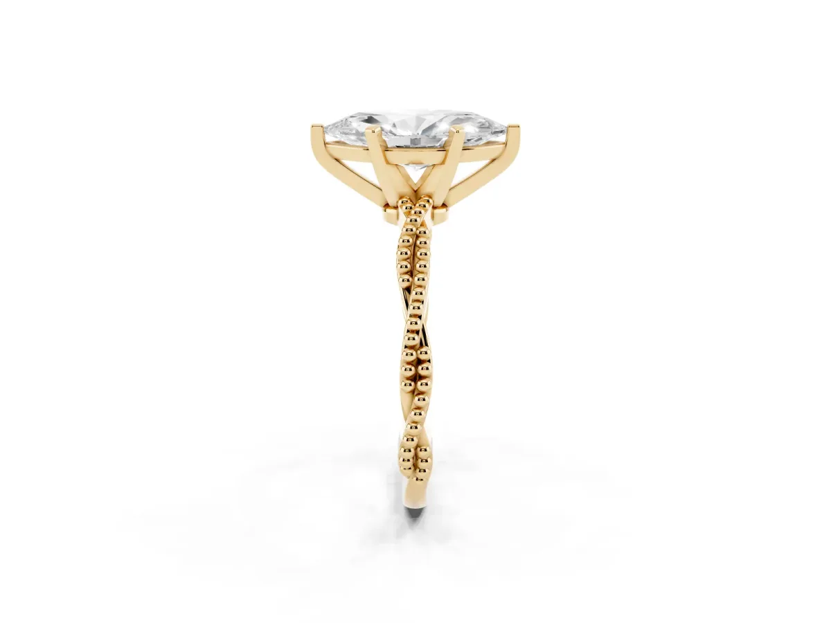 Marquise Cut Solitaire Twisted Band with Bead Prong Setting Yellow gold