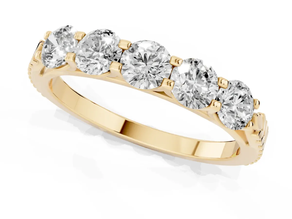 Five-Stone Round Diamond Prong-Set Band Yellow gold