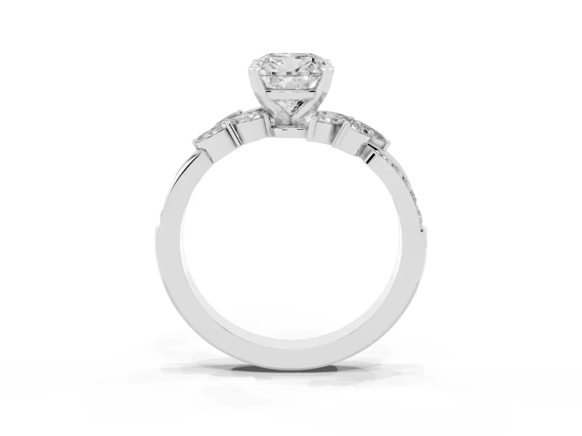 Cushion Cut Solitaire Marquise Twist Band with Six-Prong Setting Silver