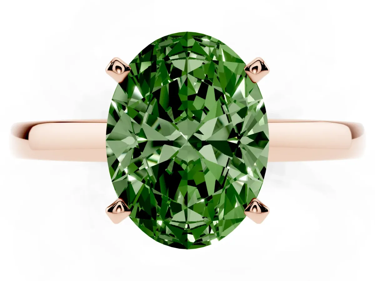 Fancy Green Oval Cut Solitaire Diamond Engagement Ring with Four-Prong Setting on a Classic Band Rose gold