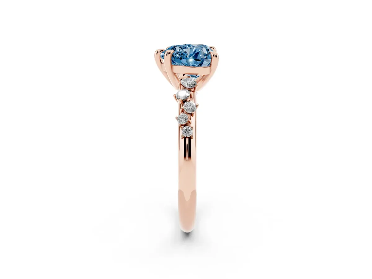 Fancy Blue Heart Cut Cut Diamond Vine Band with Four-Prong Setting Rose gold