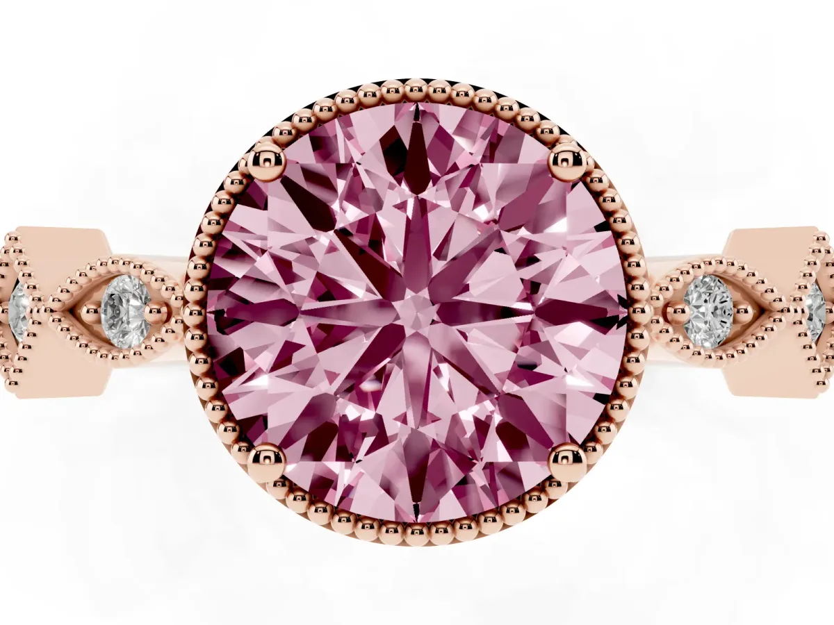 Fancy Pink Round Cut Milgrain Marquise Diamond Twist Band Ring Rose gold