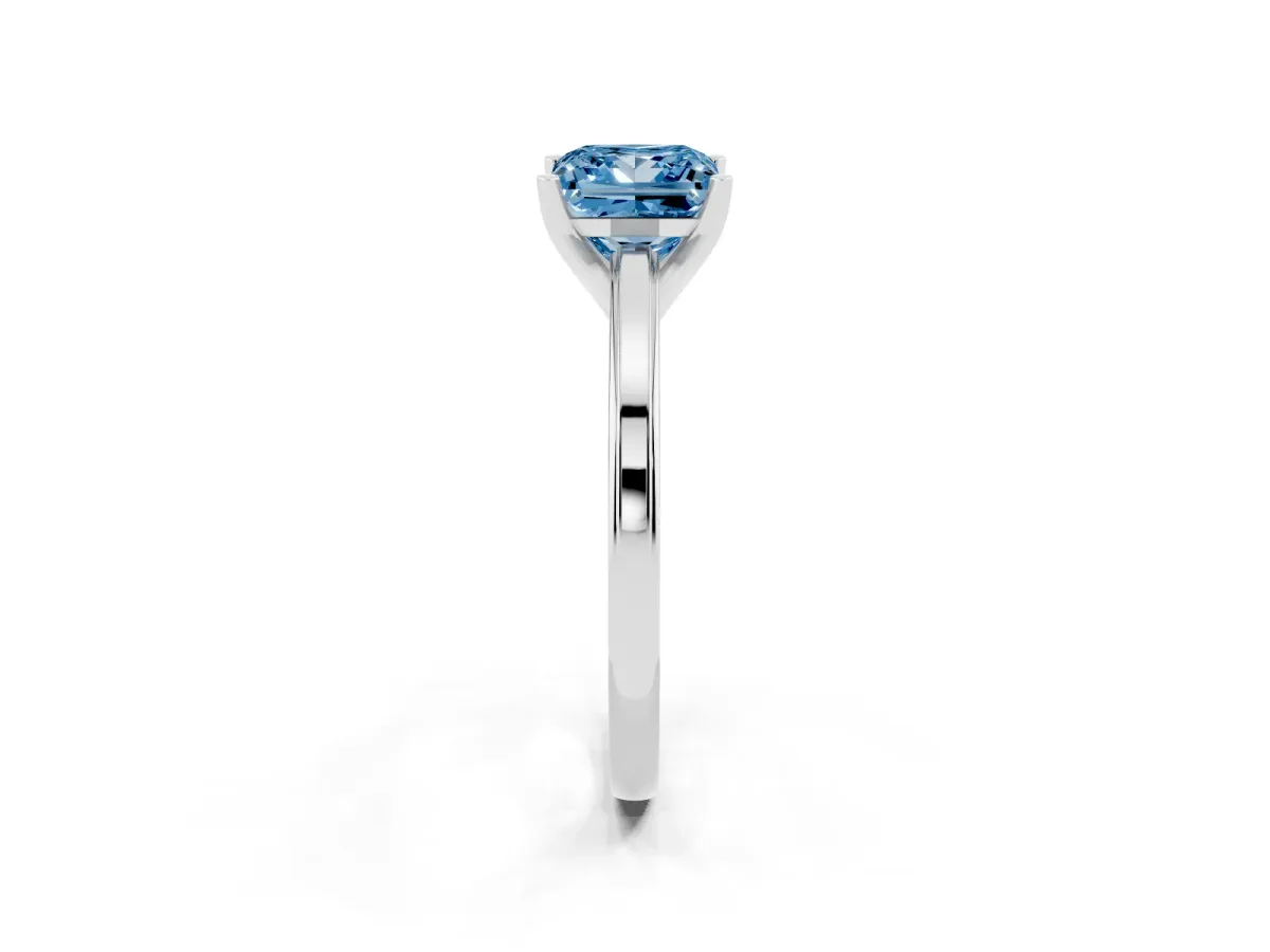 Fancy Blue Princess Cut Solitaire Diamond Ring with Four-Prong Setting and Classic Band Platinum
