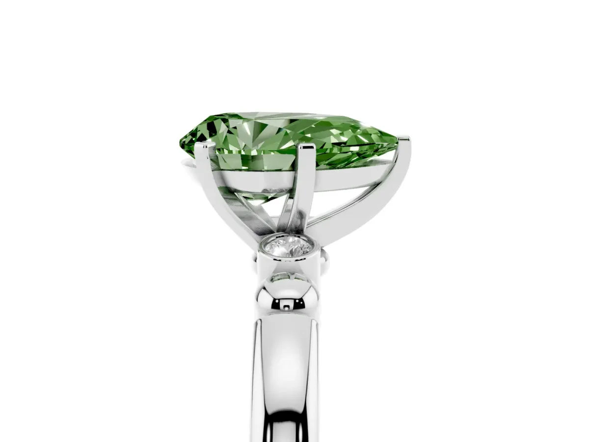 Fancy Green Pear Cut Solitaire Beaded Band with Four-Prong Setting Silver