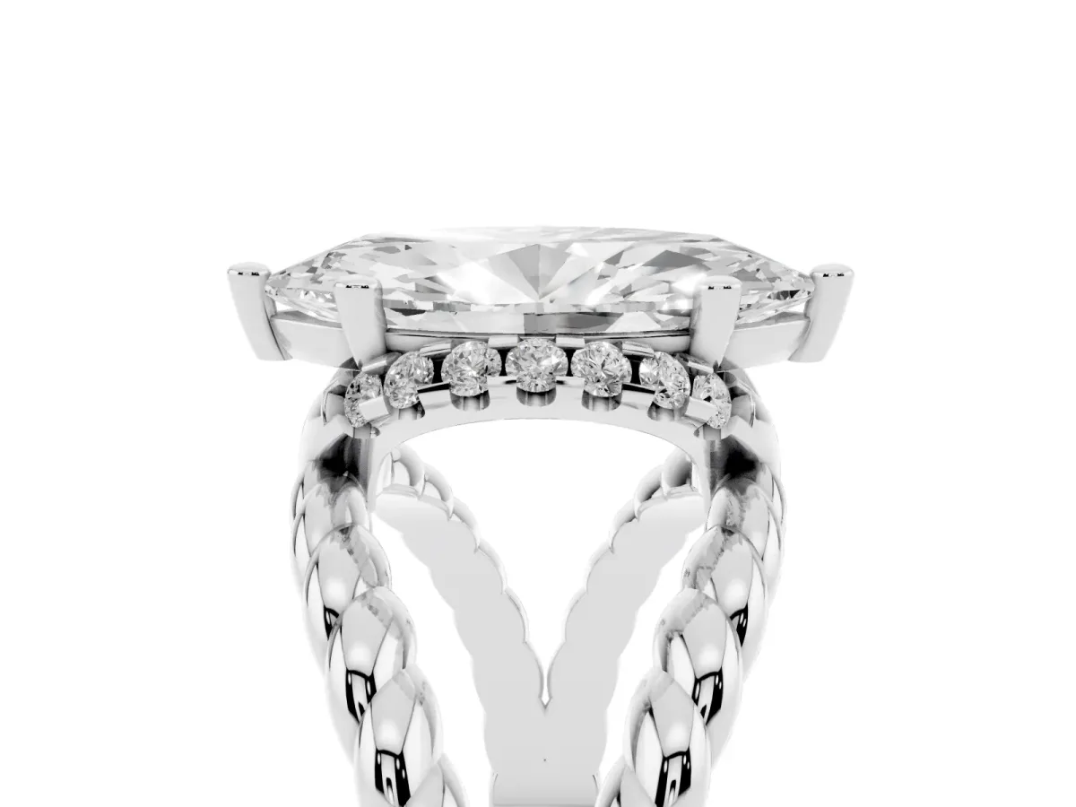 Marquise Cut Halo Twisted Band Four-Prong Ring Silver