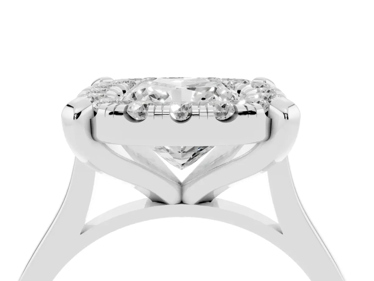 Cushion Cut Diamond Cluster Halo Solitaire with Four-Prong Setting Platinum