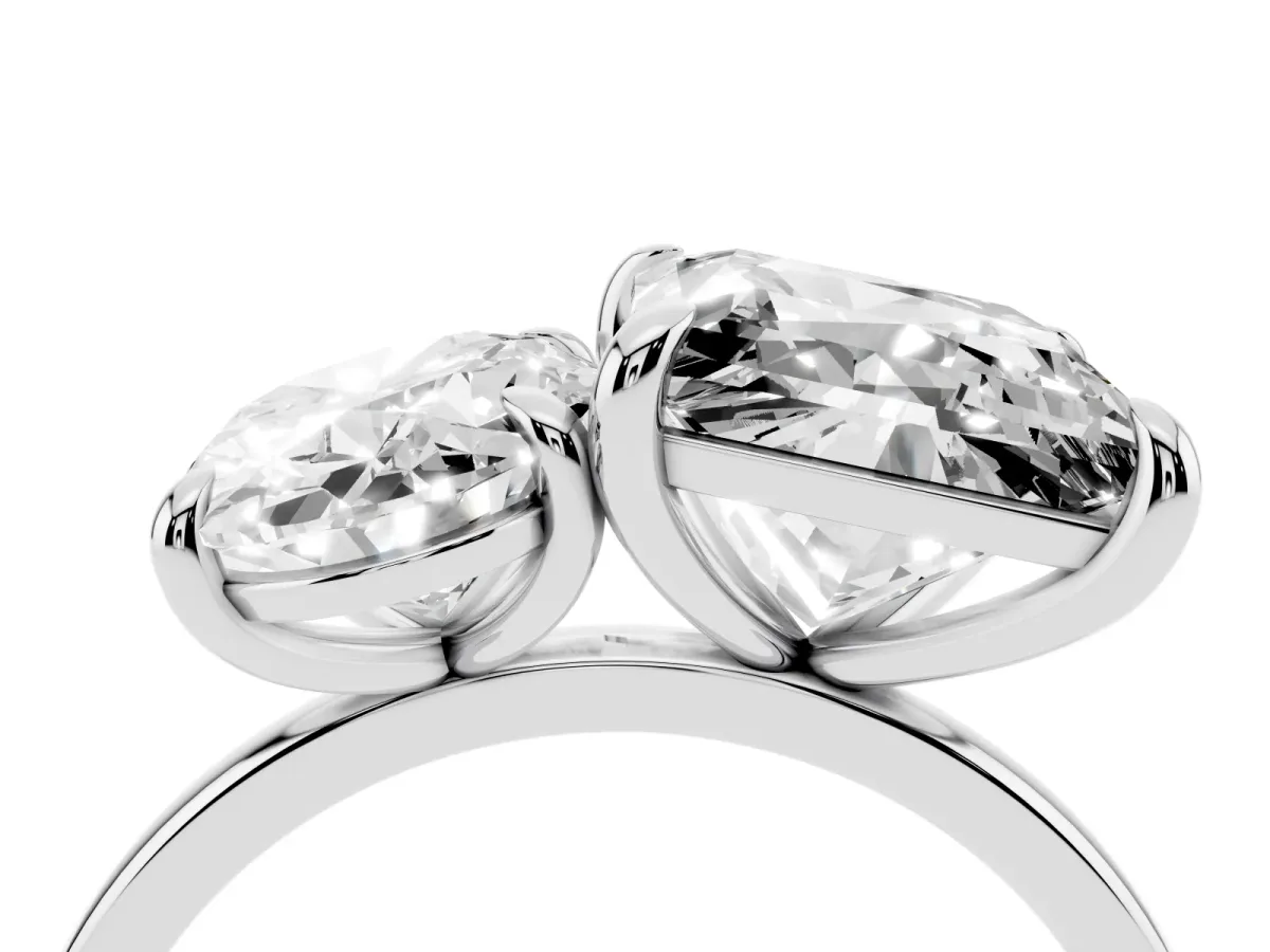 Oval and Princess Toi Moi Ring with Prong Setting and Plain Band Silver