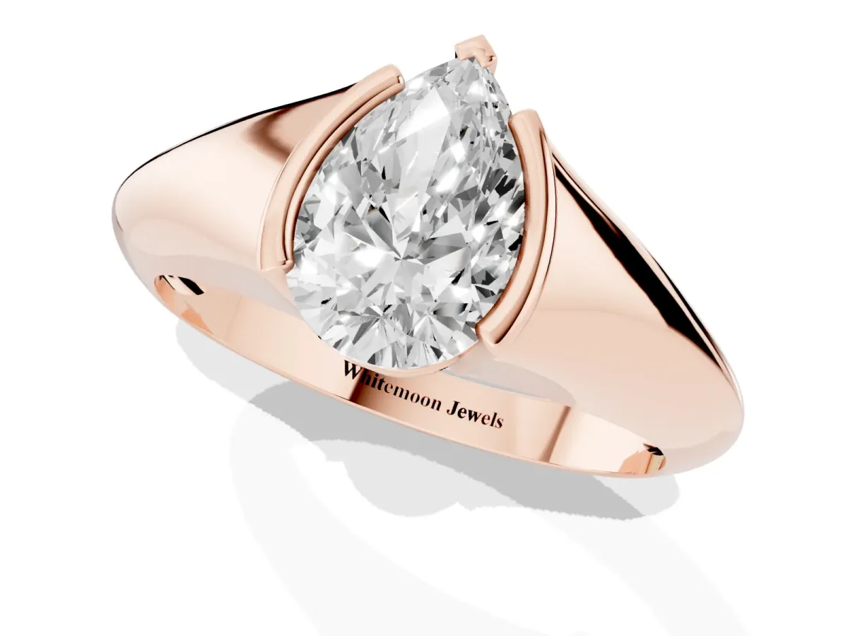 Pear Cut Solitaire Tension Set Diamond Ring Rose gold