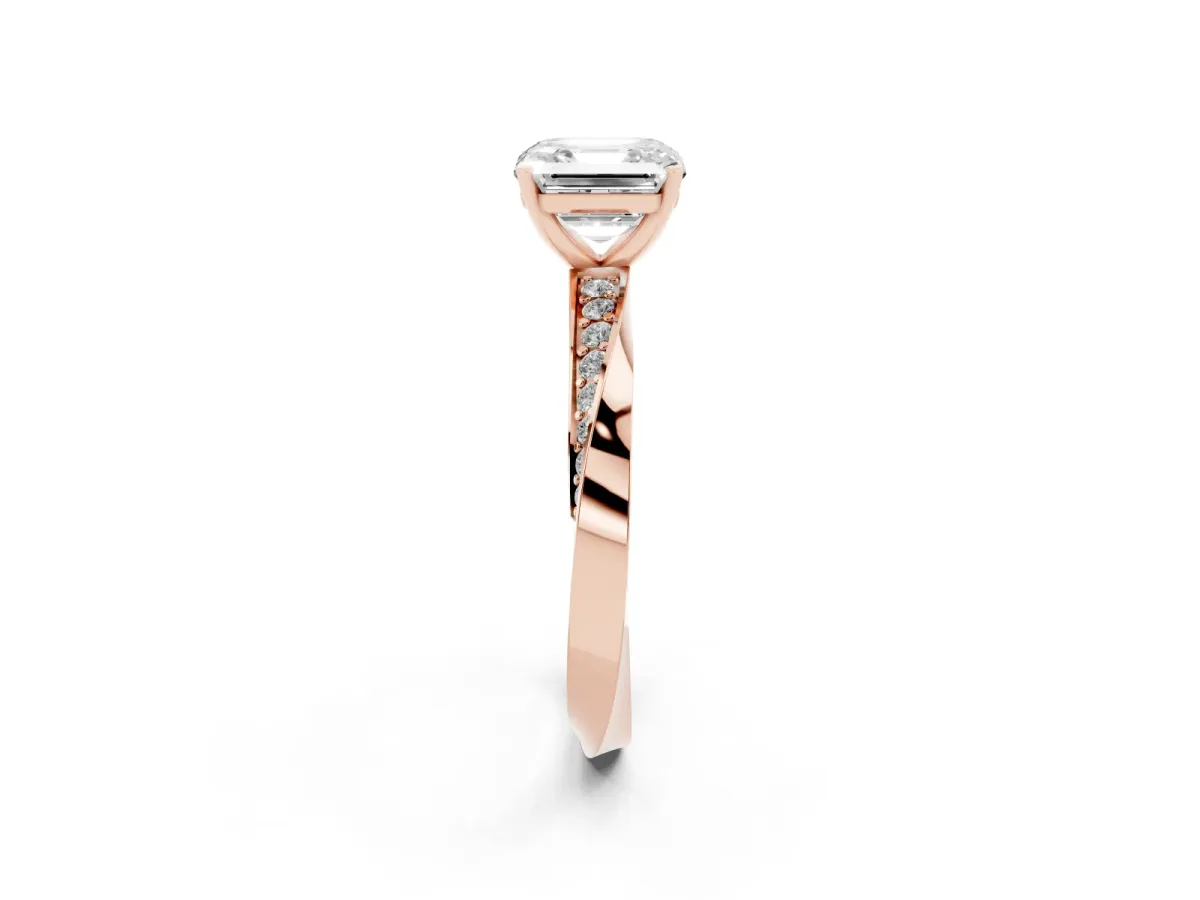 Asscher Cut Diamond Engagement Ring with Side Stone Accents and Four-Prong Setting Rose gold