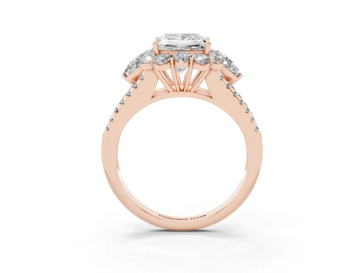 Princess Cut Halo Split Shank Diamond Engagement Ring with Prong Setting Rose gold