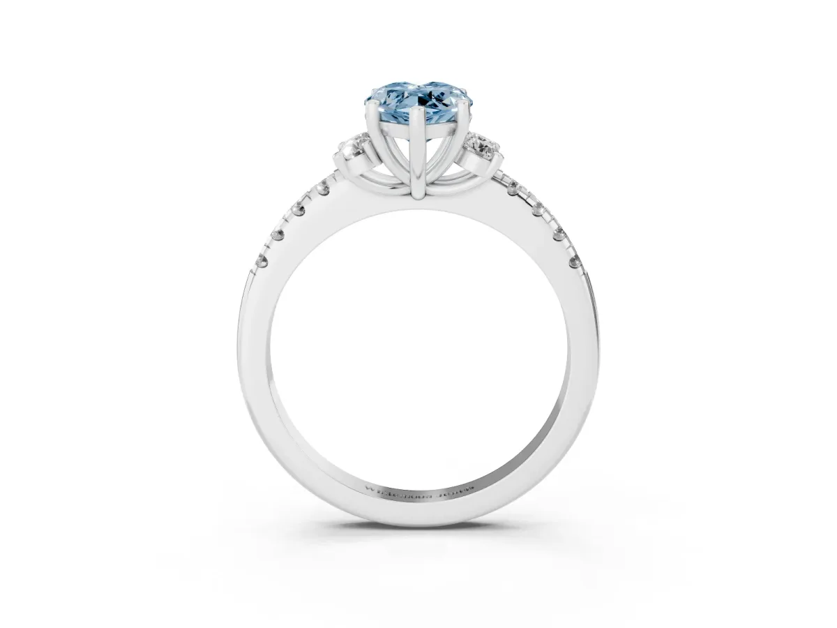 Fancy Blue Marquise Cut Diamond Three-Stone Pave Band with Four-Prong Setting Silver