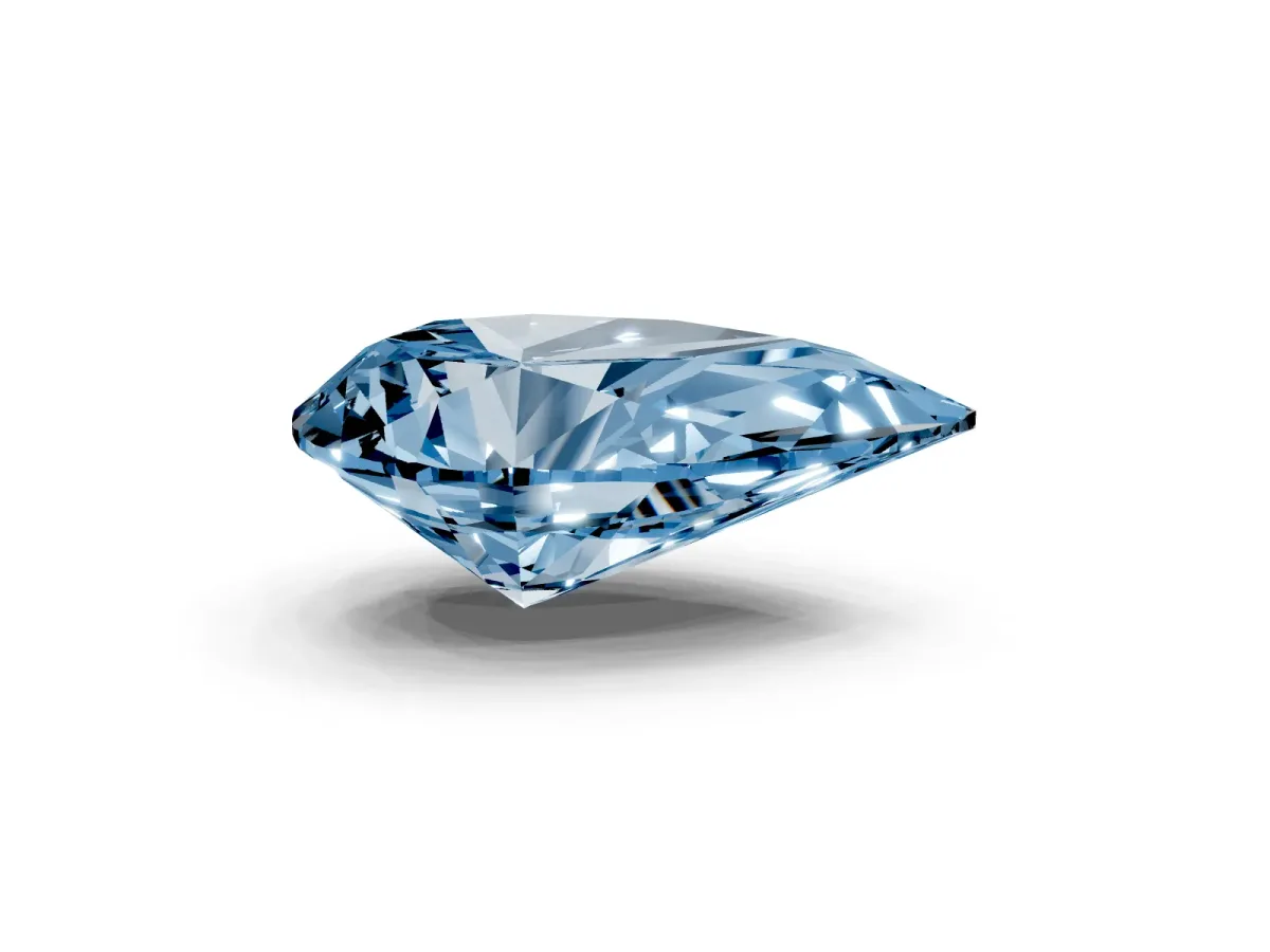 Fancy Blue Pear Cut Diamond Ring with Marquise Side Stones and Prong Setting Platinum