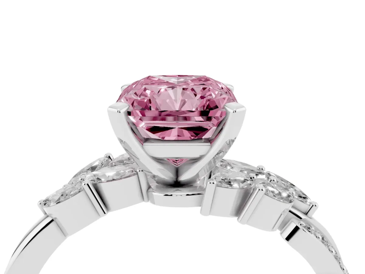 Fancy Pink Radiant Cut Solitaire Marquise Twist Band with Six-Prong Setting Silver