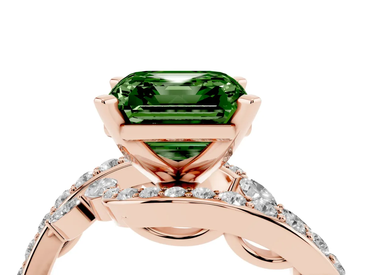 Fancy Green Asscher Cut Solitaire with Pavé Twist Band and Four-Prong Setting Rose gold
