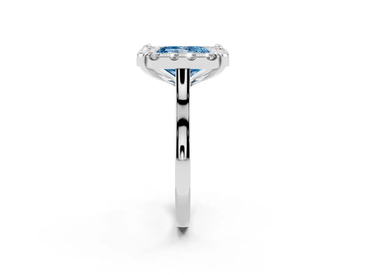 Fancy Blue Radiant Cut Diamond Cluster Halo Solitaire with Four-Prong Setting Platinum
