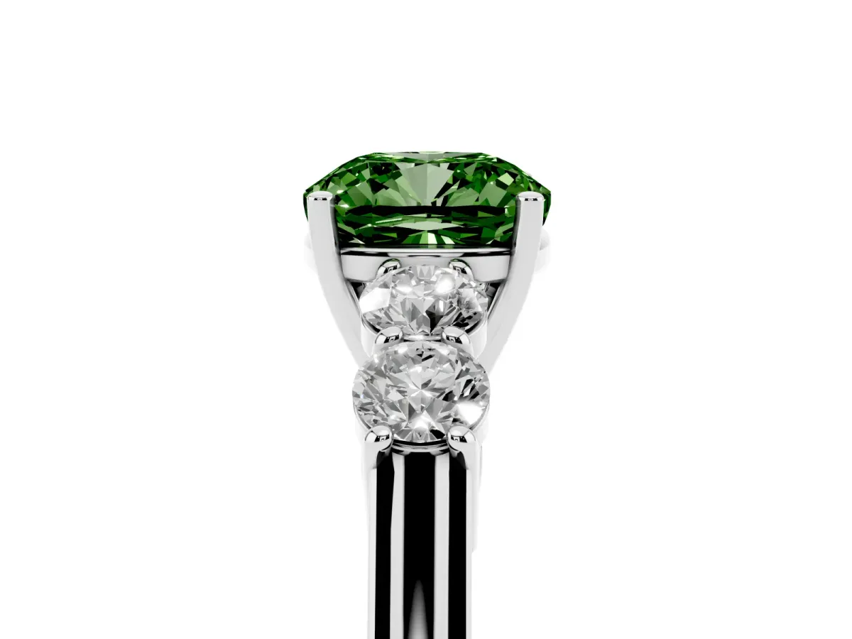 Fancy Green Cushion Cut Cut Diamond Five-Stone Prong Set White Gold Ring Silver