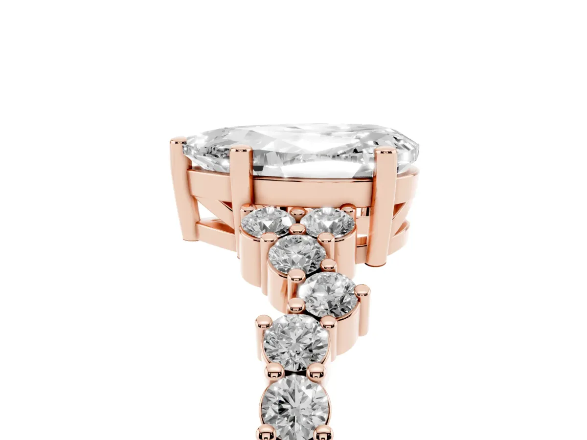 Pear Cut Diamond Scattered Round Accent Ring with Prong Setting Rose gold