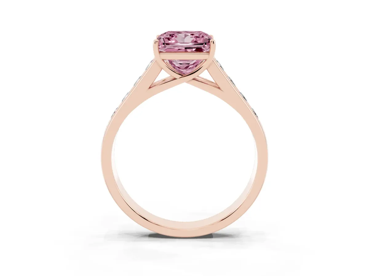 Fancy Pink Princess Cut Solitaire Channel-Set Diamond Engagement Ring with Four-Prong Setting Rose gold