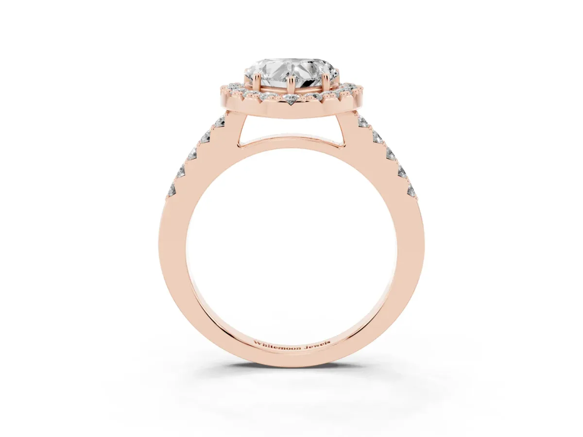 Heart Cut Halo Diamond Pavé Solitaire Ring Rose gold
