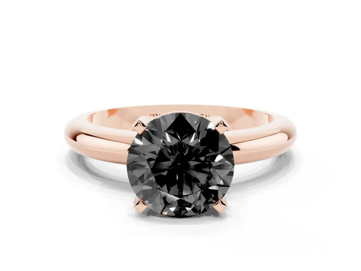 Fancy Black Round Cut Diamond Solitaire Engagement Ring with Round Band and Four-Prong Setting Rose gold