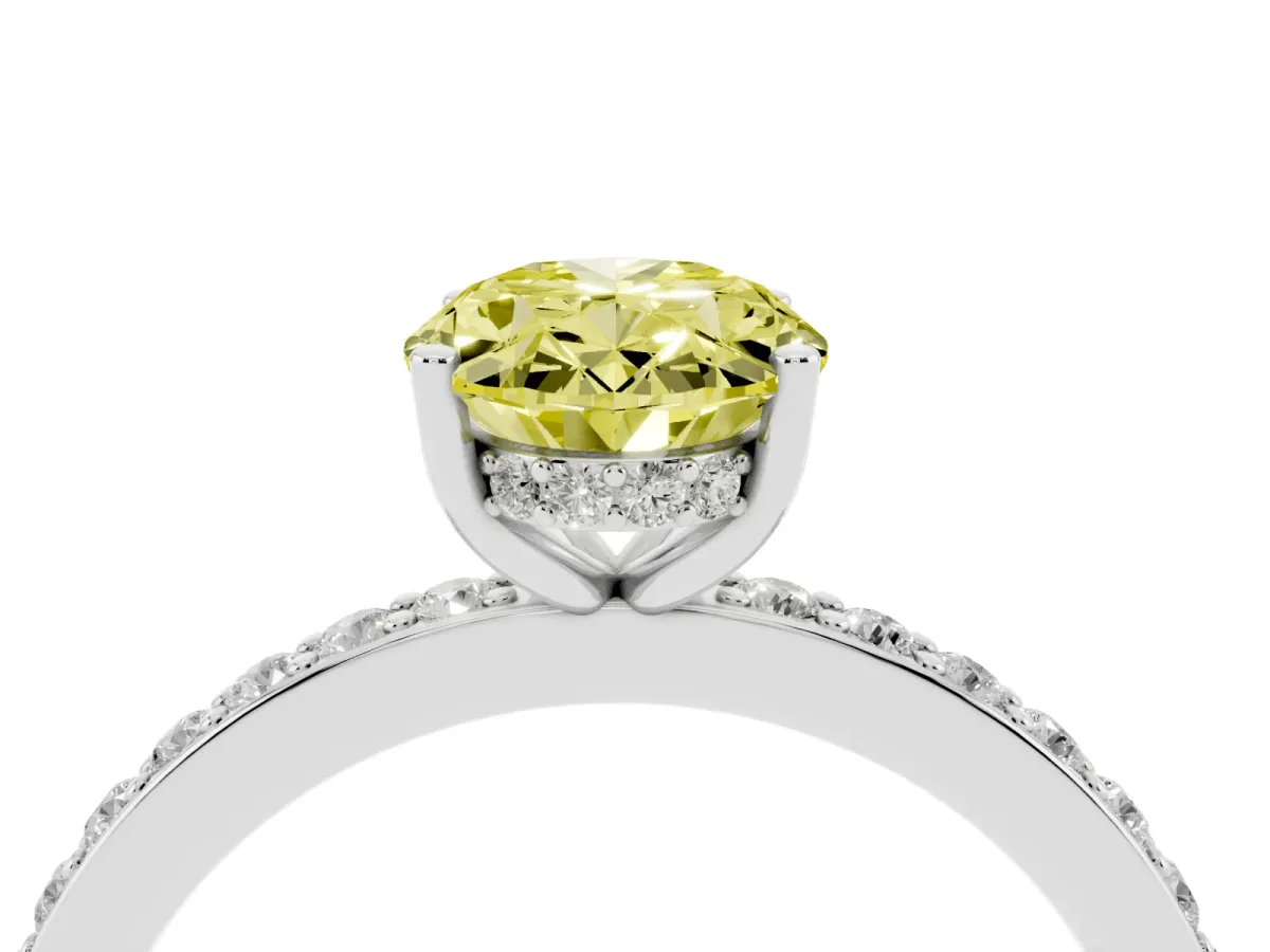 Fancy Yellow Oval Cut Cut Diamond Pavé Band Ring with Four-Prong Setting Silver