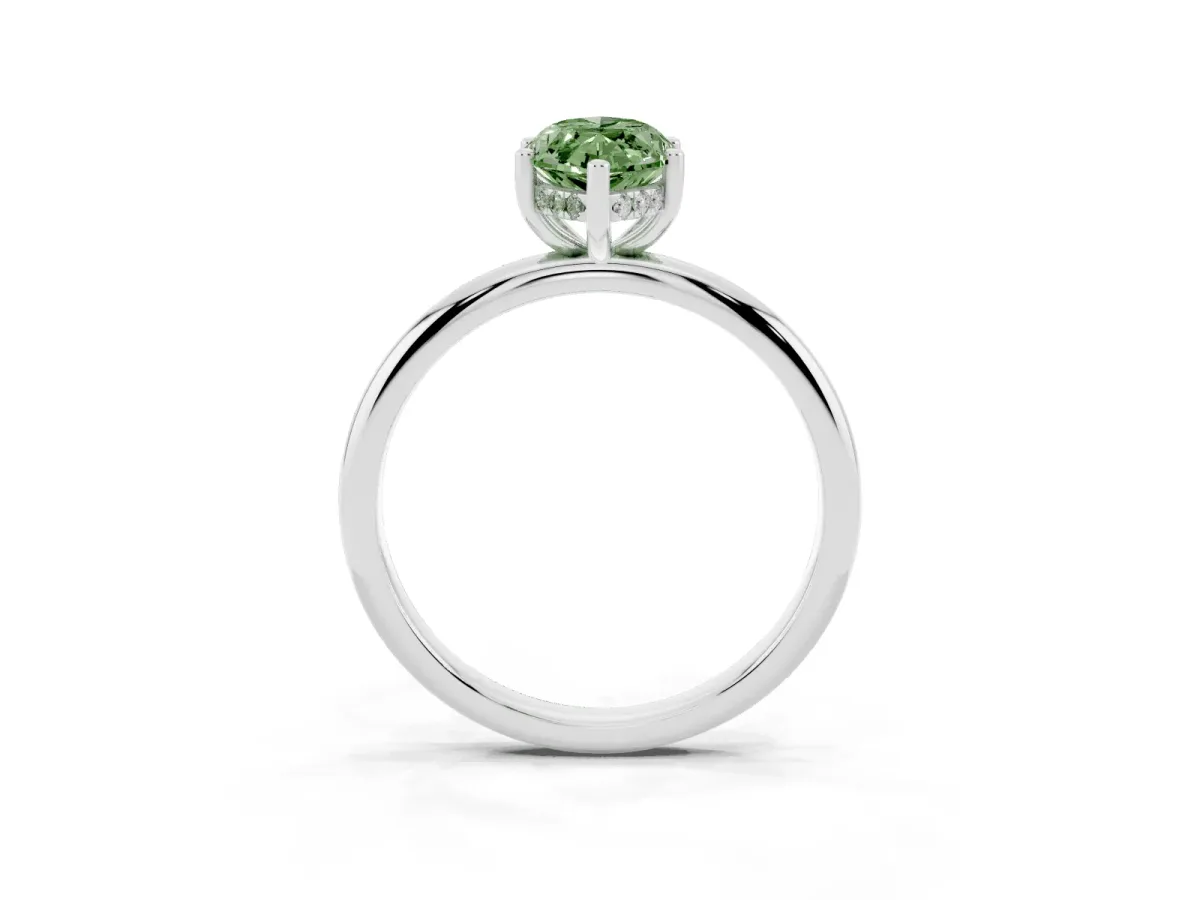 Fancy Green Marquise Cut Cut Solitaire Engagement Ring with Four-Prong Setting and Classic Band Silver